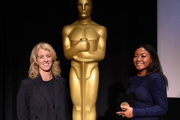 Presenter Rory Kennedy and Princess Garrett, director of “Sankofa,” during the 46th Annual Student Academy Awards® on Thursday, October 17, in Beverly Hills. (Credit: Todd Wawrychuk / ©A.M.P.A.S.)